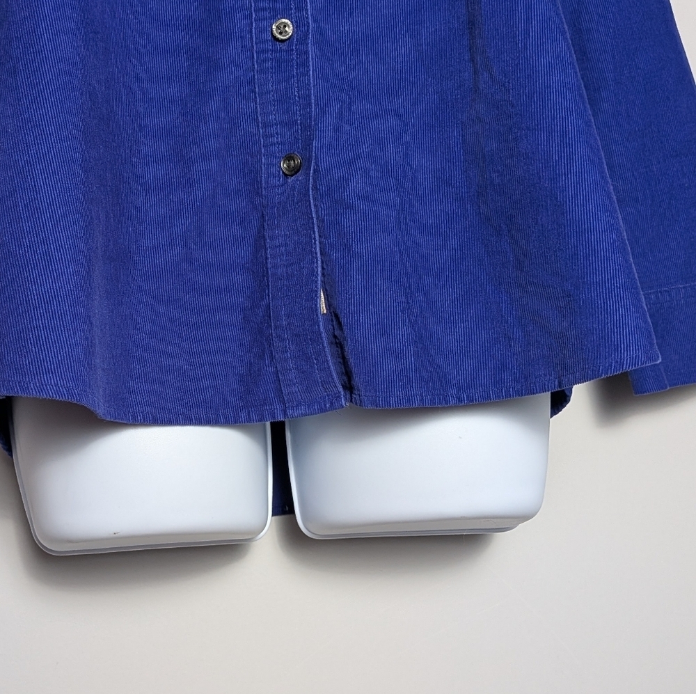Lands’ End Blue Corduroy Shirt Preppy Casual Button Down Fall Minimalist Blouse - Picture 12 of 16